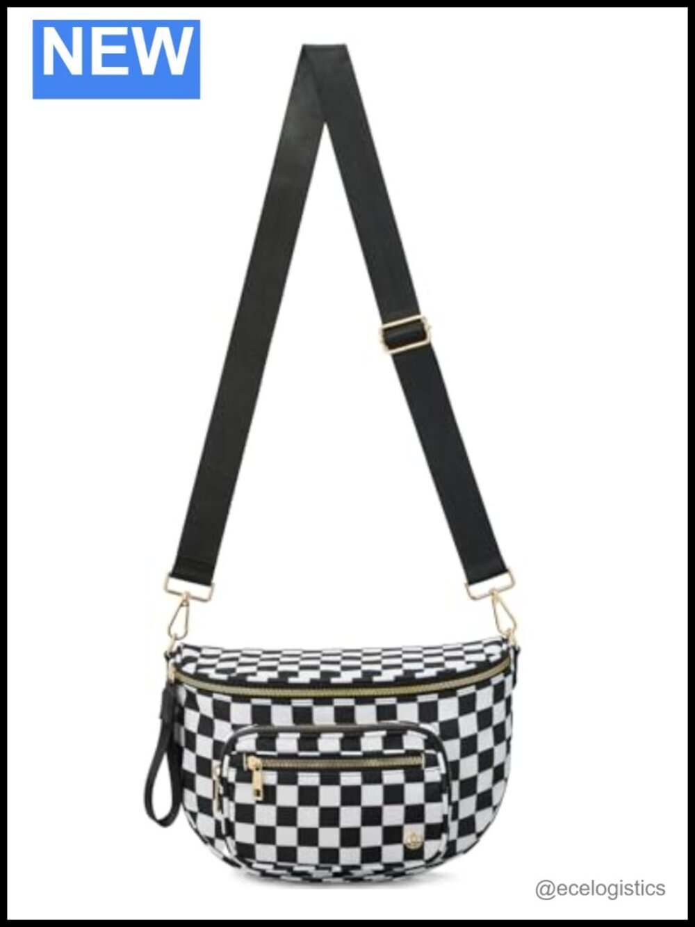 Crossbody Bag with Checkered Pattern Vegan Leather Bum Bag Pockets